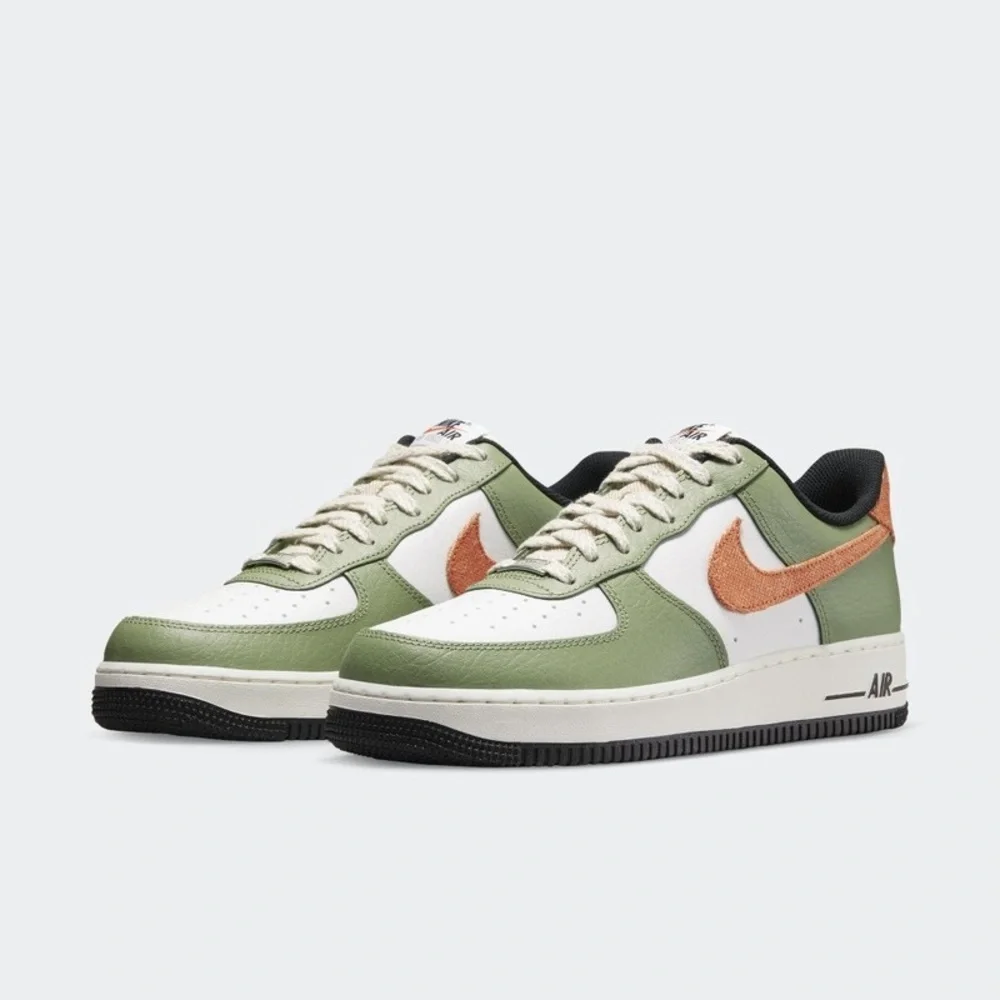 Nike Air Force 1 ‘07’ Men's Oil Green and Orange Sneakers - Picture 4 of 4